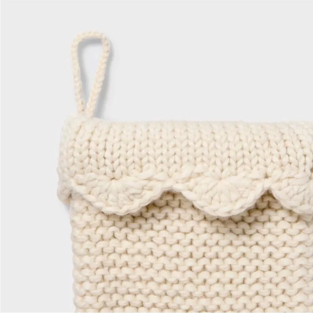 Knit Stocking with Scallop Trim Cream - Threshold designed with Studio McGee